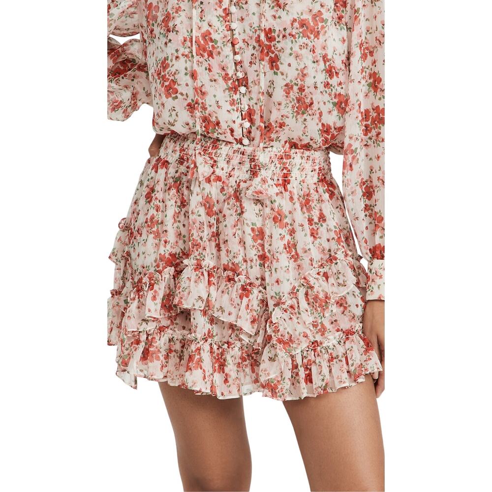 Misa Los Angeles Ruffled Poppy Allover Bella Mini Skirt Size S
